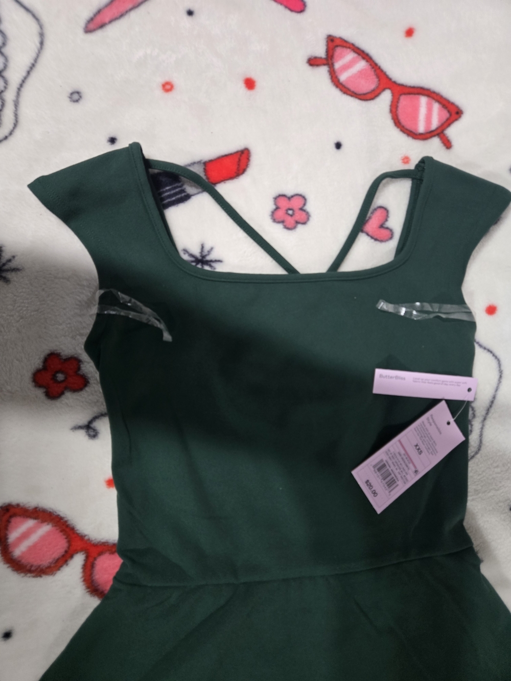 Butter Dark Green Mini Dress with Cross-Back Straps - Picture 2 of 12